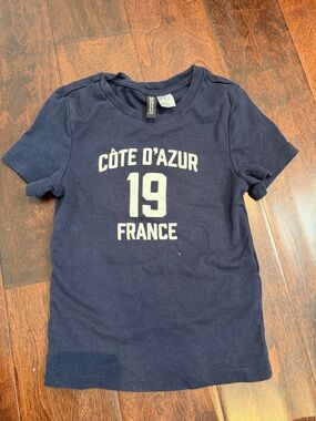H&M Navy and White 'Côte D'Azur 19 France' Graphic Tee